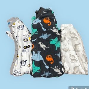 3-6 Months Baby Boy Infant 3 Item Set of Cotton & Fleece Footie Pajamas